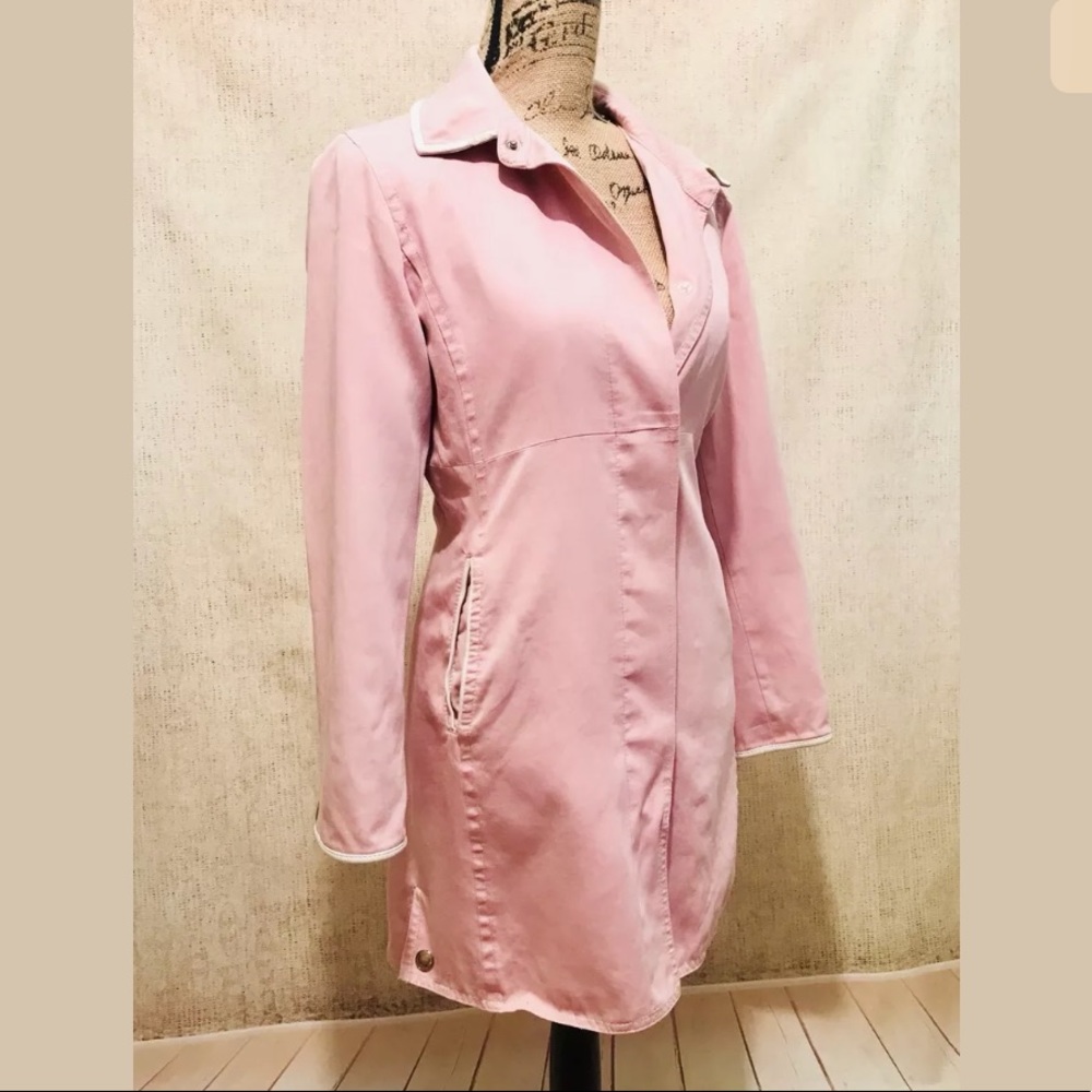 🌺 COACH Pink Leather Trim Long Trench Pea-Coat